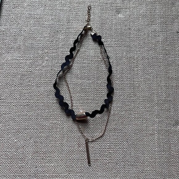 Jewelry - Layered black cord gold tone chain spike dagger choker collar necklace